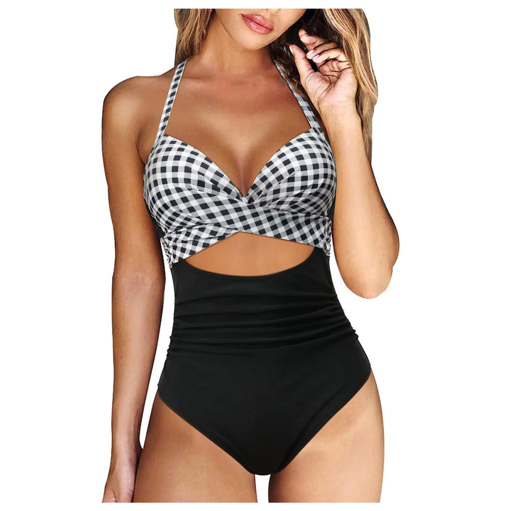 Womens Print Cutout Swimsuit Cross Back Bathing Suit