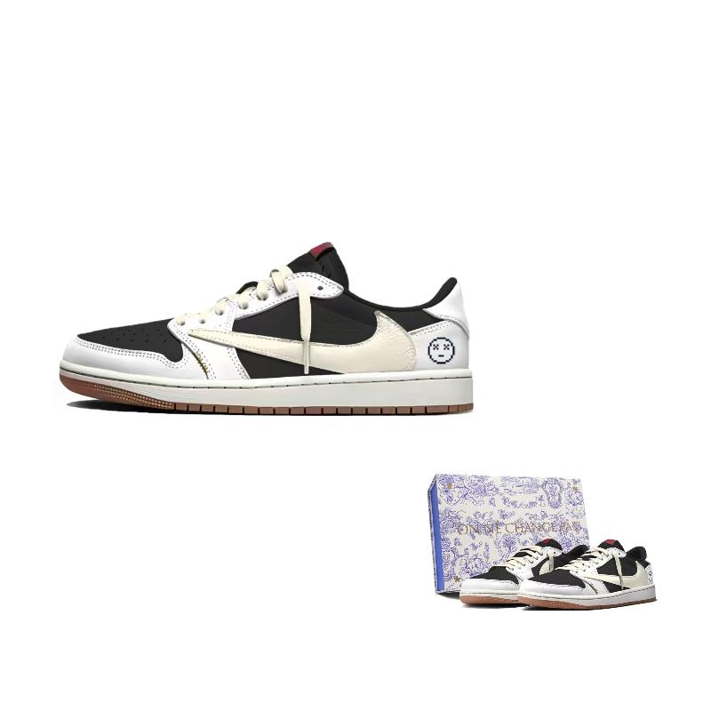 Jordan X Travis Scott Air Jordan 1 Амортизация Устойчивость к истиранию Дышащие Низкие Винтажные Баскетбольные Кроссовки Женские DZ4137-700(Команда1803-6)