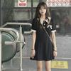 Летнее ретро контрастный воротник поло маленькое черное платье для женщин, утягивающее талию