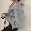 Korean Vintage Women Oversized Zip Up Hoodie Jacket Long Sleeve Harajuku Fashion Solid Color Sweatshirt Autumn Hooded