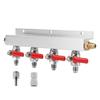 4-WAY Co2 Gas Manifold Distributor, 7/16-20 Thread Outlet Valve Removable Beer Splitter,Support Push Fits Quick Joint & Barb