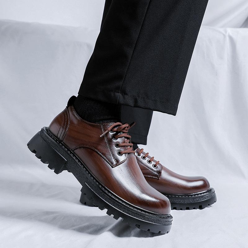 Кожаные туфли мужские повседневные деловые туфли черные свадебные туфли в британском стиле на платформе туфли дерби высокого класса 6373-R