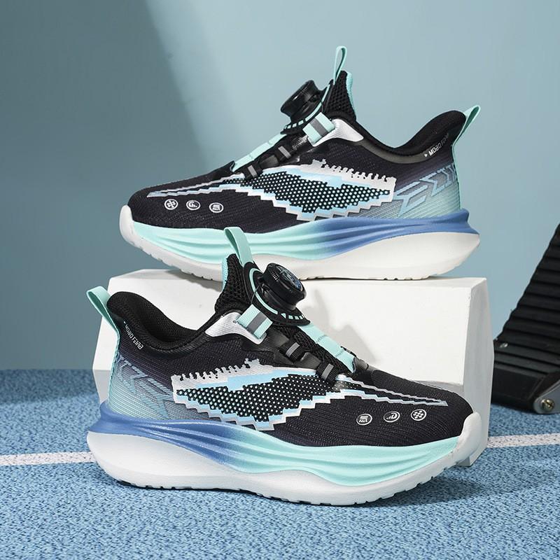 Youth style shoes Boys Running Shoes With Rotating Buckle Soft Sole Anti-Slip Breathable Mesh Sneakers Kids Ages 4-16