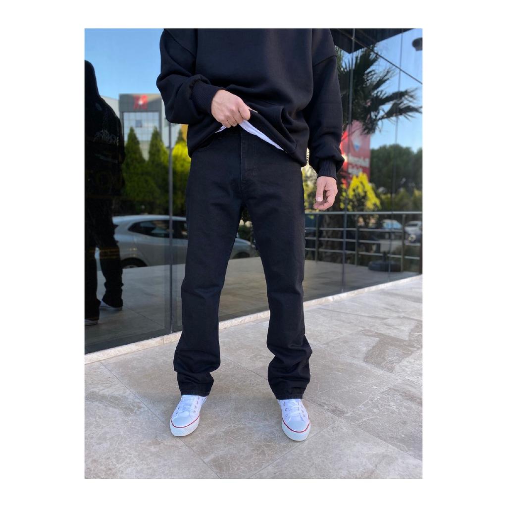 Мужские однотонные черные мешковатые джинсы