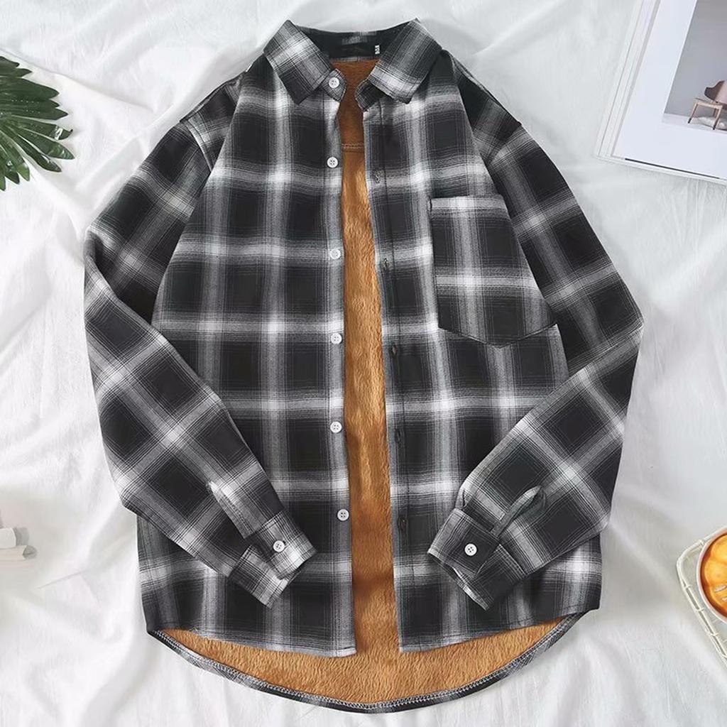 Women's Warm Plaid Shirt Autumn And Winter Long Sleeve Buttons Up Jacket Soft Lined Flannel Coat With Pockets