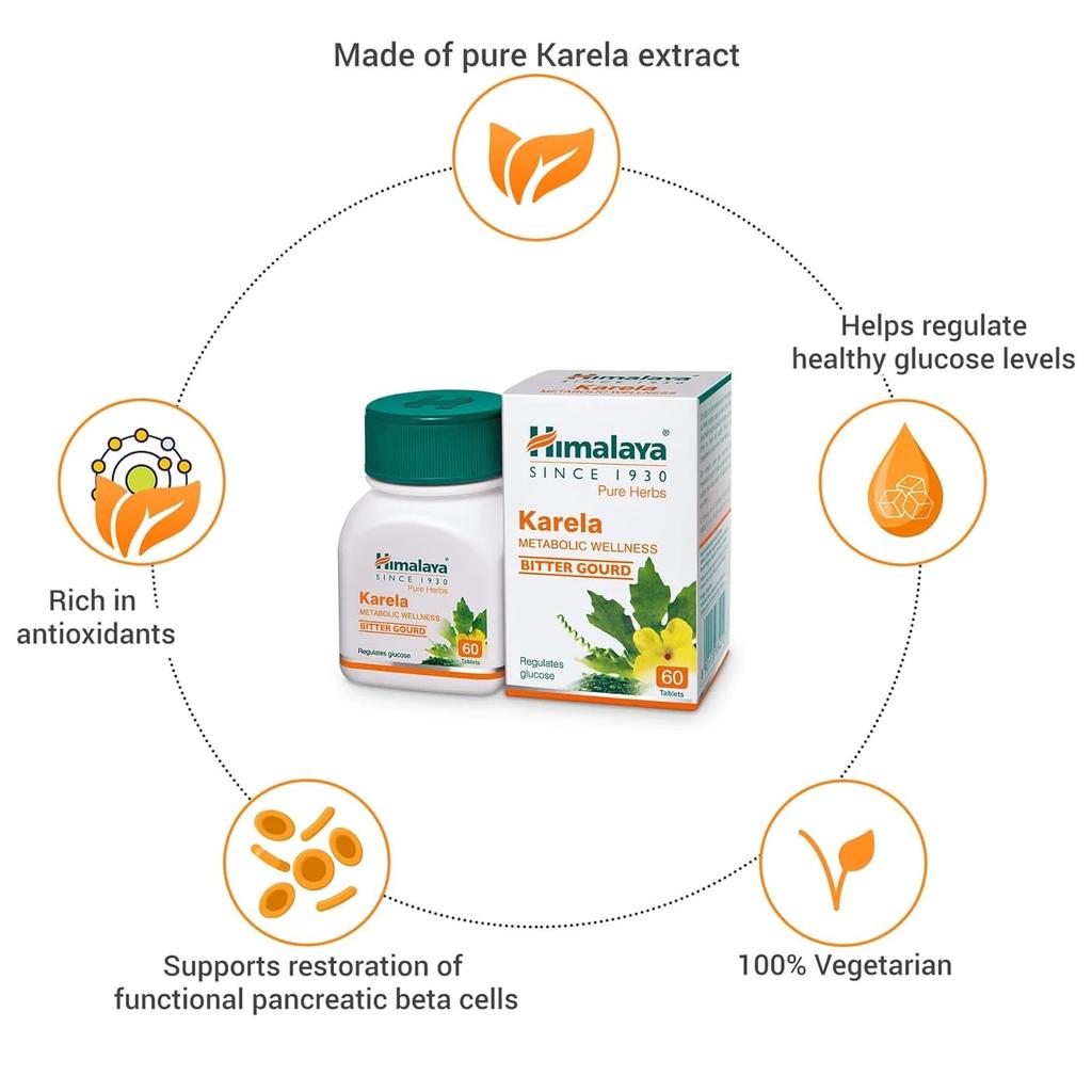 Himalaya Травяные таблетки Карела 60 штук во флаконе для контроля уровня глюкозы и поддержки хорошего самочувствия