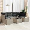7 Piece Sofa Set with Cushions Light Grey Poly Rattan