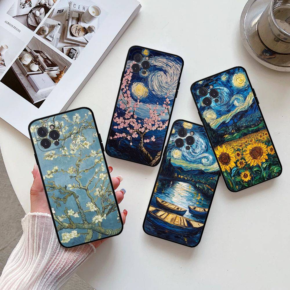 Мультяшный чехол для телефона в стиле Ван Гога для IPhone 17 16 15 14 11 12 13 Mini Pro XS Max Plus Funda Shell