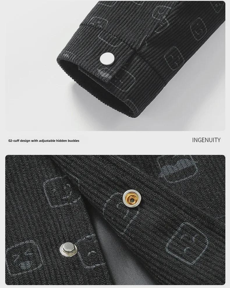 Men's Spring/Autumn Corduroy Lapel Jacket - Fashionable, Casual, Full-Print, Large Sizes Available.