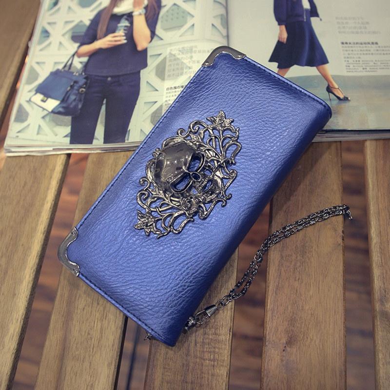 Длинные кошельки из искусственной кожи с металлическим черепом, женские кошельки, портативный повседневный женский кошелек для денег