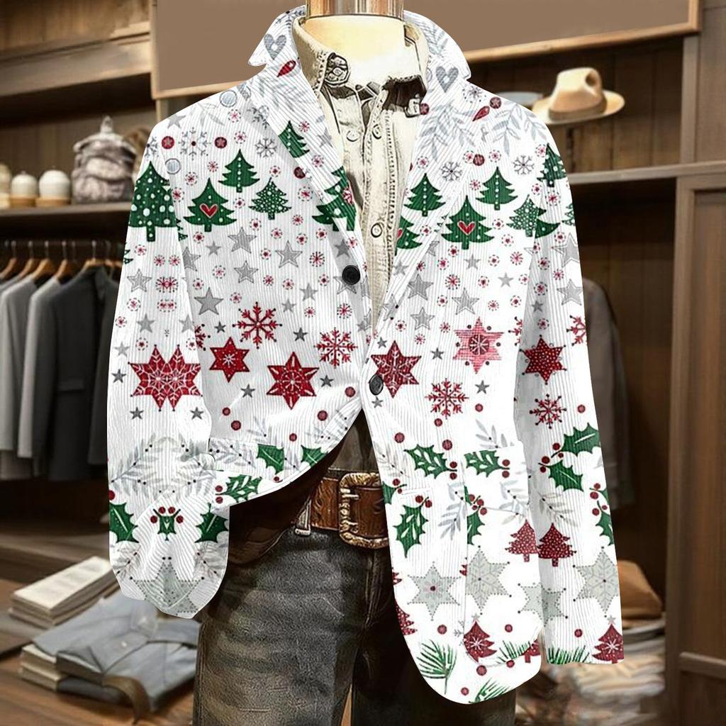 Men's Ugly Christmas Corduroy Warm Pocket Suit Jacket Cardigan Men's Casual Suit