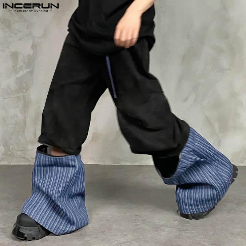 INCERUN Men Spring Elastic Waist Striped Patchwork Trousers Casual Wide Leg Pants
