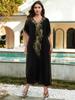 Gold Embroidery V Neck Plus Size Kaftan Beach Maxi Dress 2024 Women Summer Caftans Sexy Beachwear Swimsuit Cover Up Q1584
