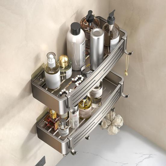 Bathroom Shelf Towel Rack Strong Load-bearing Drainage Hole Design Self Adhesive No Drilling Easy To Install Storage Rack Shower Organizer