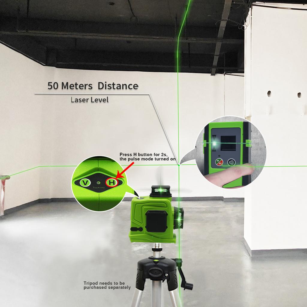 Green 12 Line Laser Level with 5200mAh Rechargeable Battery Module (GF120) - Accurate 3D Model Self-Leveling for Horizontal and Vertical Measurements