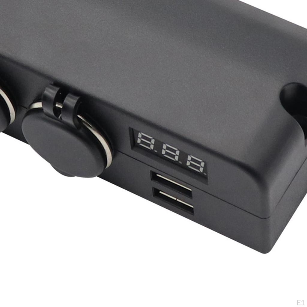 3 in 1 12V/24V Car Charger Socket Panel Dual USB Ports LED Voltmeter Waterproof 5V/3.1A Fast Charge