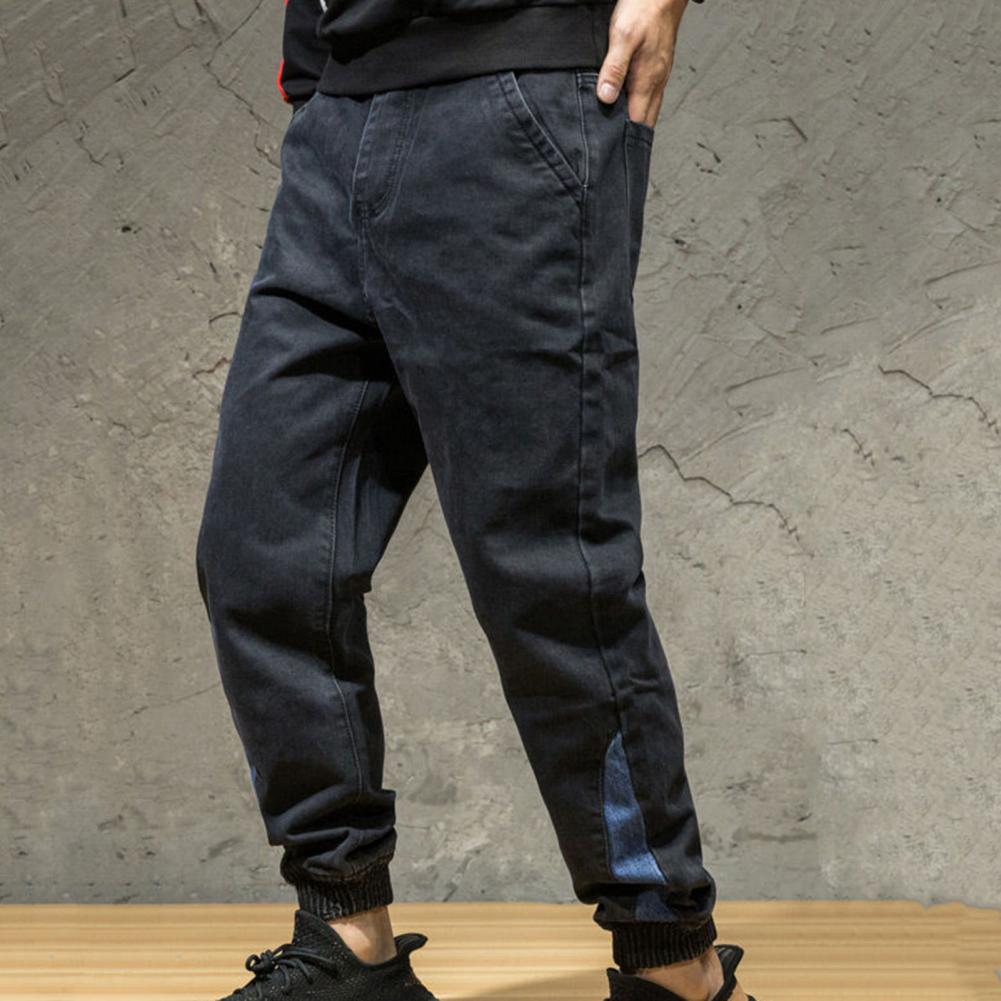 Korean Version of The Workwear Jeans Trend Light-coloured Hip-hop Loose Drawstring Youth Small Feet Harlan Trousers Men Plus Size