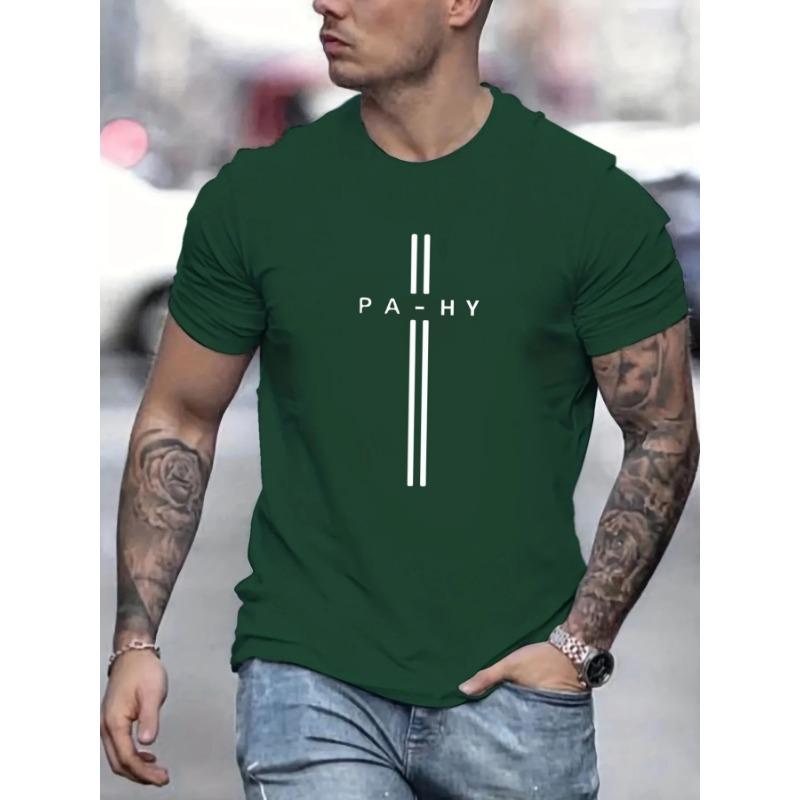 Men's Short Sleeved T-shirt, Round Neck Top, Letter Pattern Print, Comfortable, Casual, Summer, Loose Size