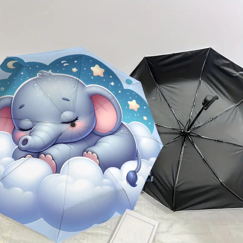 1PC elephant cloudAutomatic Open/Close Umbrella with Windproof, 8-Rib Sturdy Canopy, Durable Ribs, Fashionable Design, Outdoor Accessory, Fun Prin, Ho