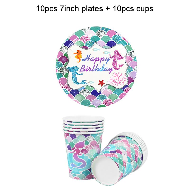 Набор одноразовой посуды «Русалочка» Бумажные тарелки для чашек на тему «Русалочка» Для детей и девочек Украшения для вечеринок на день рождения Под водой