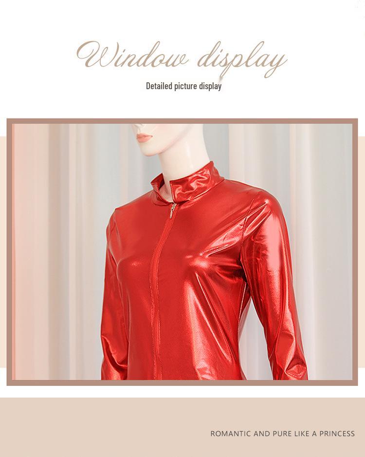 Европейский и американский взрослый лаковый боди на молнии - Сексуальный SM эротический набор