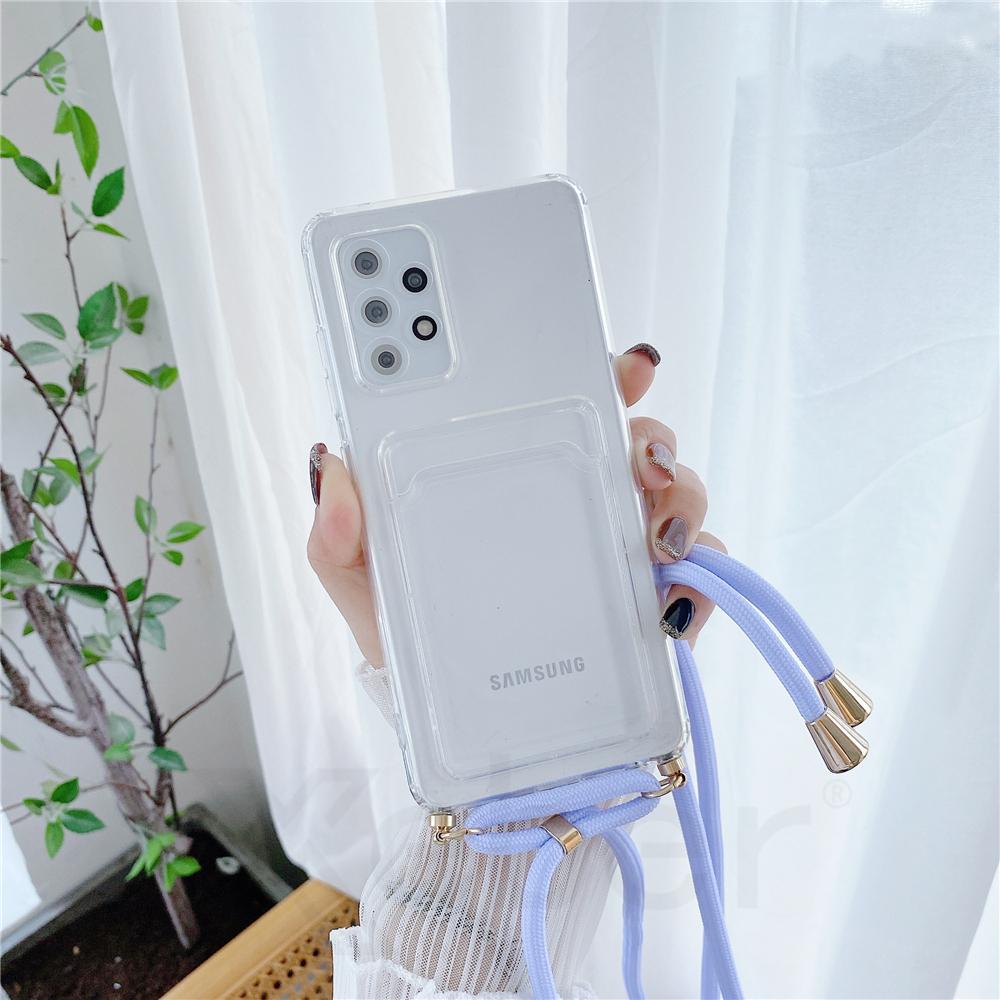 Мягкий прозрачный чехол из ТПУ с ремешком для карты для iphone 14 13 12 11 pro X Xr Xs max/Samsung S22 S21 S20 A13 A23 A33 A53 A12 A22 A32 A52 A72/Redmi 10 9 9A 9C 9T