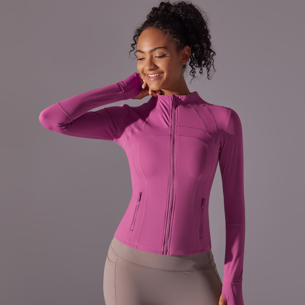 New Double-sided Nylon Brushed Sports Zipper Stand Up Collar Yoga Jacket, Sports Running Fitness Long Sleeved Top For Women