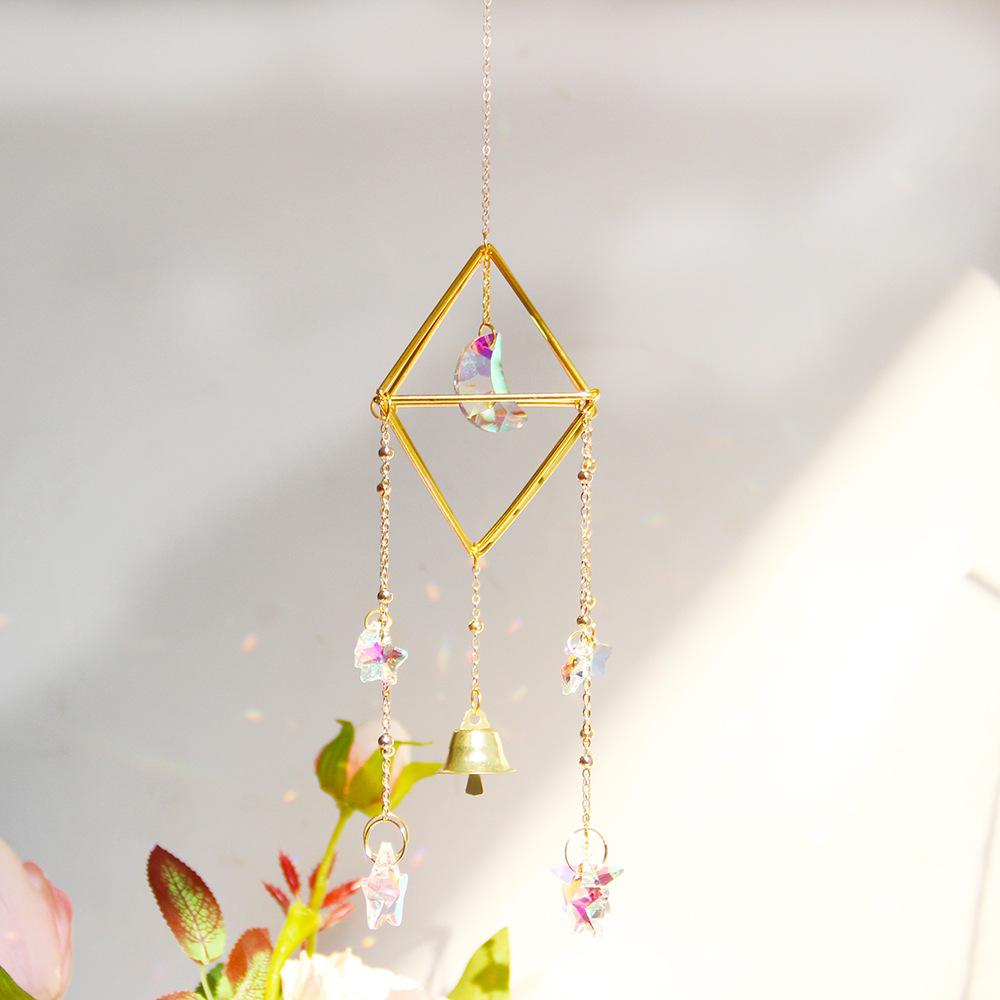 1 Pcs Moon Star Wind Bell Pendant Rainbow Prism Colorful Star Moon Dream Catcher Party Decor Hanging Wind Chime Outdoor Indoor