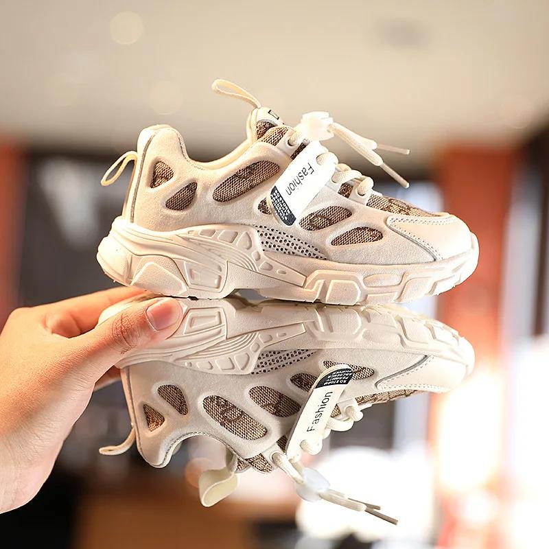 2024 Осенняя детская повседневная спортивная обувь Модные дышащие трикотажные мягкие нескользящие детские кроссовки для мальчиков и девочек Размер 21-36