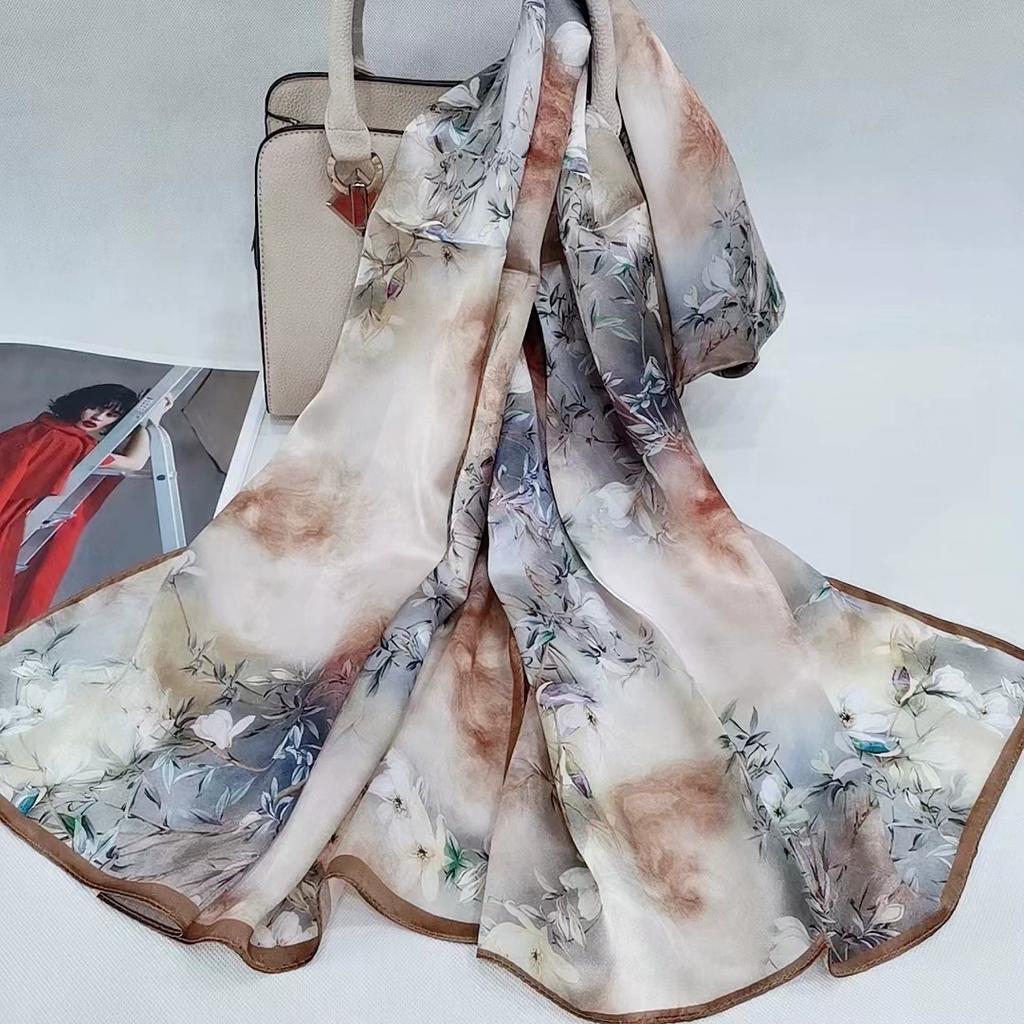 Высокое качество 100% шелковый шарф шаль хиджаб обертывание женский цветочный весна лето пляж шелковые шарфы