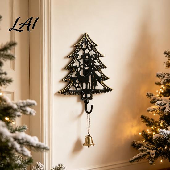 Christmas Tree Shaped Hooks Wall Hook Elk Pattern Decorative Key Holder Vintage Festive Mounts Style Metal Hanger for Holiday Home Decor