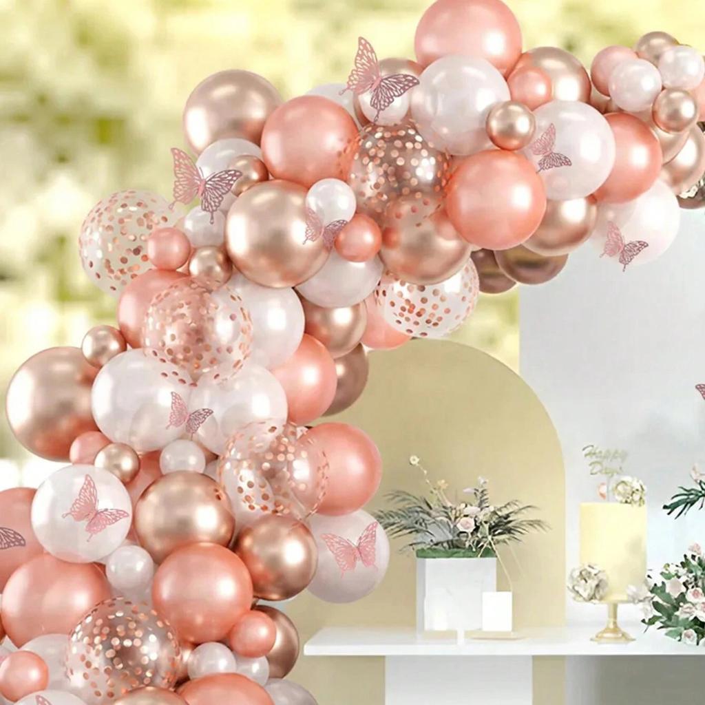 111 шт., комплект гирлянды из воздушных шаров розового золота, набор бабочек, домашний декор, свадьба, день рождения, детский душ, вечерние фон, декор