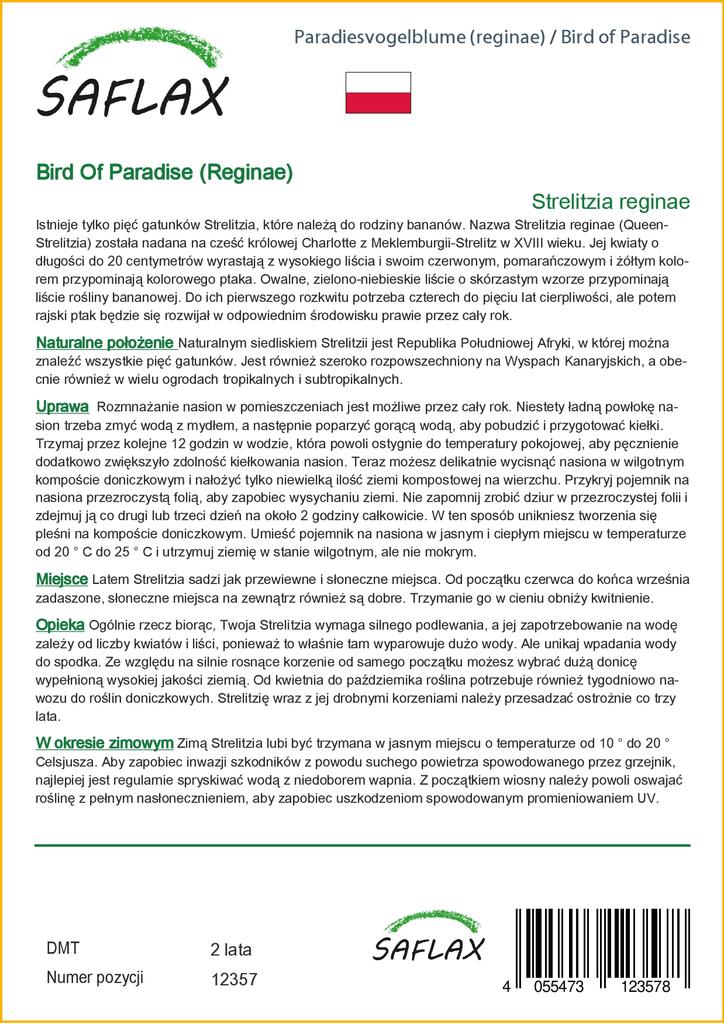 SAFLAX - Gift Set - Bird of Paradise - 5 seeds - With gift box, card, label and potting substrate - Strelitzia reginae