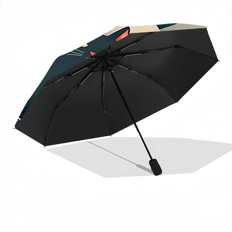 1pc Cat Floral Automatic Open/Close Umbrella with One-Touch Button, Compact Folding Canopy, Sturdy 8-Rib Windproof Design -113