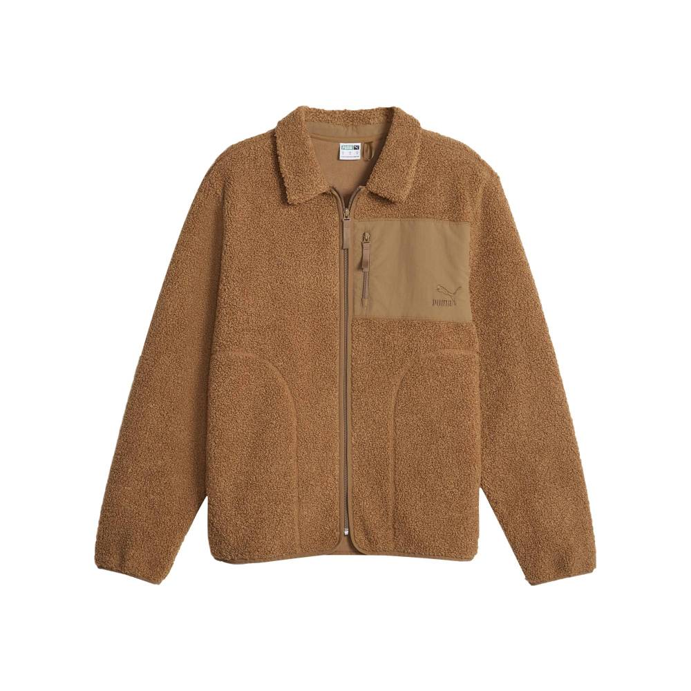 Puma Classics Sherpa Jacket Solid Color Lapel Zipper Imitation Lamb Wool Coat Unisex Jacket Chocolate 626323-93