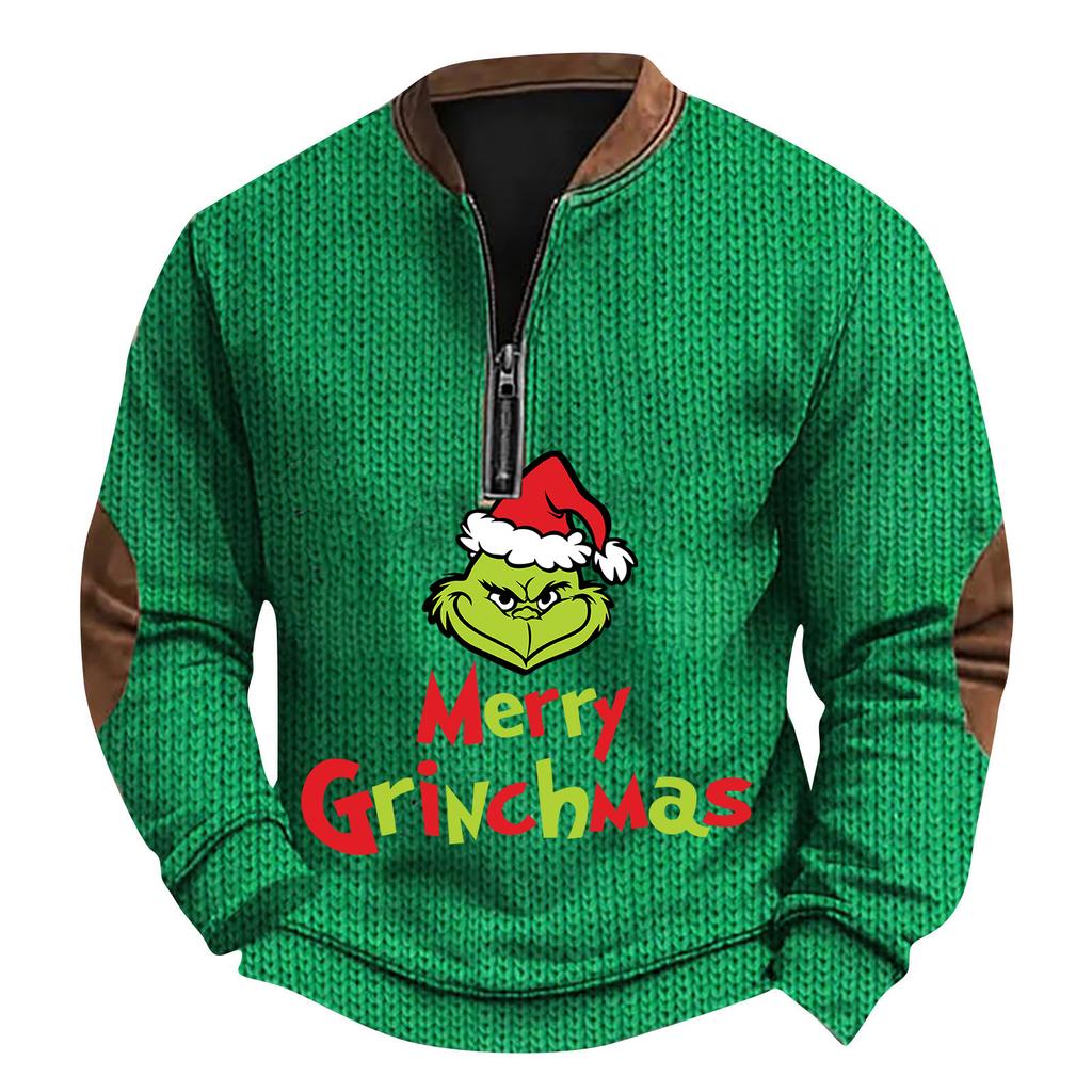 Мужской рождественский свитер на молнии, винтажный вязаный графический свитшот, рождественский пуловер со стойкой