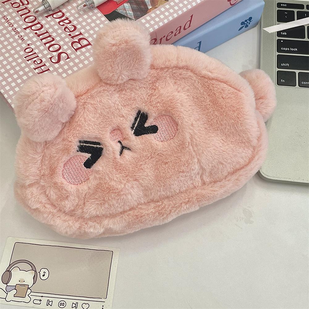 Пенал с изображением кролика и медведя, большая вместимость, сумка для канцелярских принадлежностей на молнии, симпатичный инструмент для хранения канцелярских принадлежностей