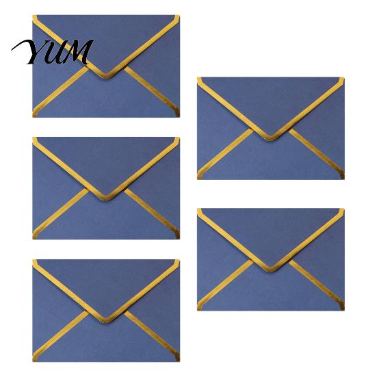 Elegant Handwritten Letter Holders 5Pcs Western Style Envelopes with Gold Foil Trim, Offset Paper Invitation Personalized Message for Wedding,