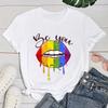 (Premium T-shirt)Hot Lgbt Lips Be You Letter Printed Women Summer Short Sleeve Tee Shirts Round Neck Casual Summer Female Tops