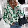 Autumn and winter new casual contrasting letter single breasted long sleeved knitted sweater cardigan jacket 3615 EMA