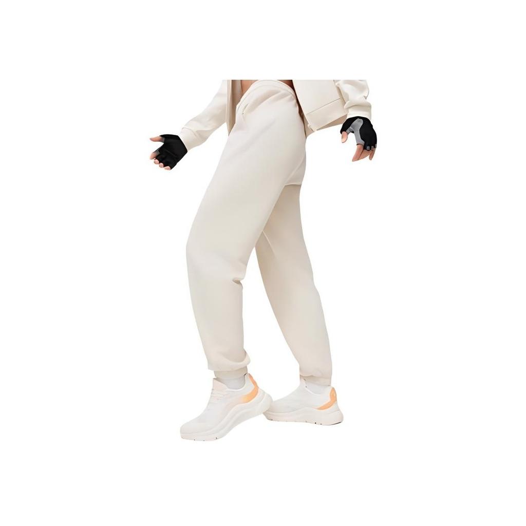 Штаны женские из флиса и трикотажа Li Ning Fitness Series, однотонные, со средней талией, с завязками, серо-гравийного цвета AKLU100-2