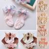 2Pcs Baby Bow Headband & Socks Set Toddler Girls Lace Print Elastic Hairband Turban Soft Solid Color Sock Kids Fashion Access
