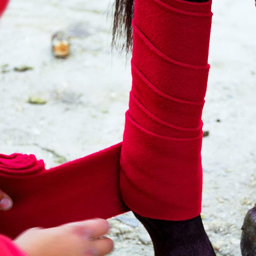 Horse Polo Wraps 2.5m Soft Fleece Polo Wraps Equestrian Leg Bandage Wrap Set of 4 Packs (Red - 2.5m)