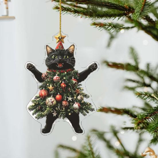 Yousheng 1/2 шт. Рождественский кулон, украшение в виде рождественского шара, украшение в форме кошки, праздничное подвесное украшение со шнурком, рождественский подарок