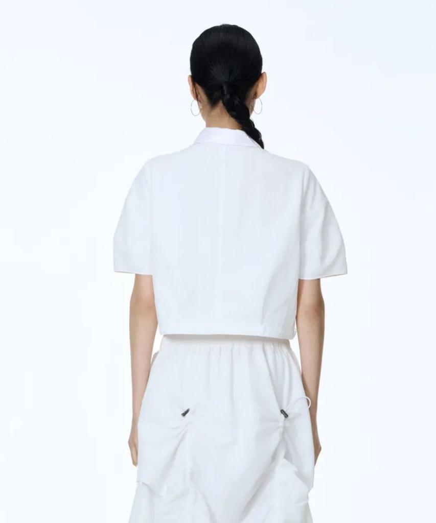 71TO96 Hanbok Fabric Collar Crop Shirt (White)