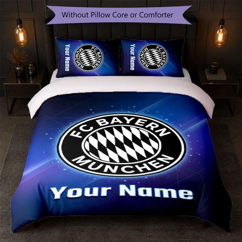 Bayern Munich Custom Name Text Bedding Set 1 Duvet Cover+2 Pillowcases Soccer Logo Personalized Gift For Special Occasion Bedroom Decor