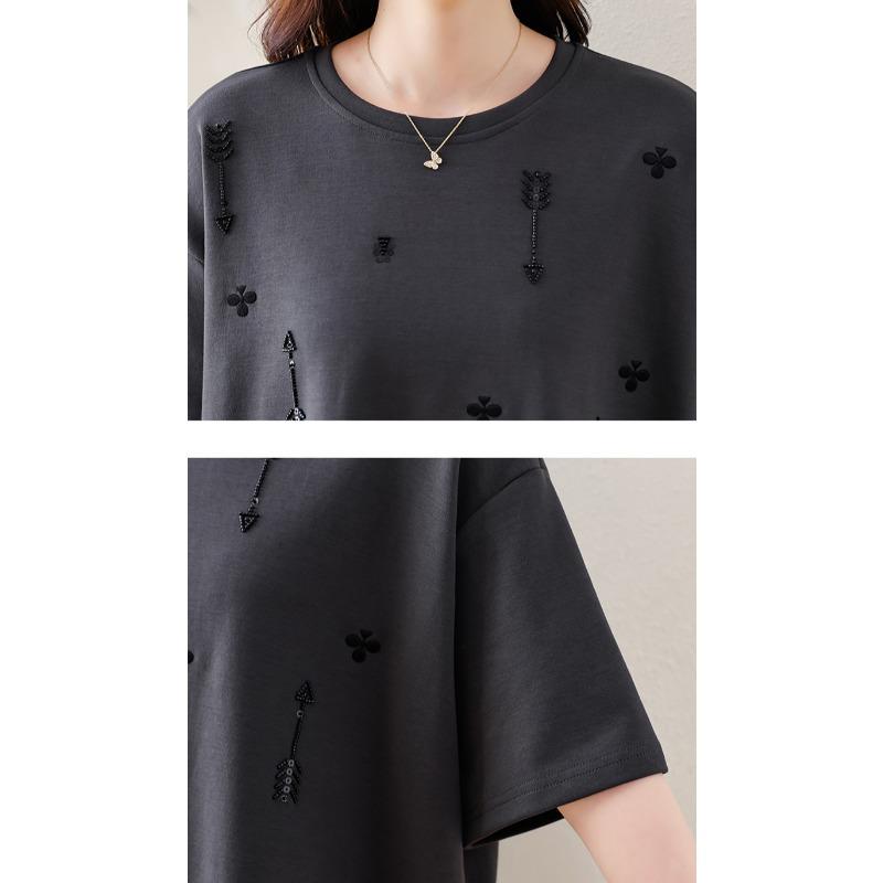 Dimanaf 2025 Новые летние футболки больших размеров для женщин с узором O-образным вырезом и коротким рукавом, свободные хлопковые топы, футболки