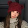 Мягкая клейкая милая шапка-медведь с ушками ручной работы женская осенне-зимняя теплая шапка-ушанка из шерсти