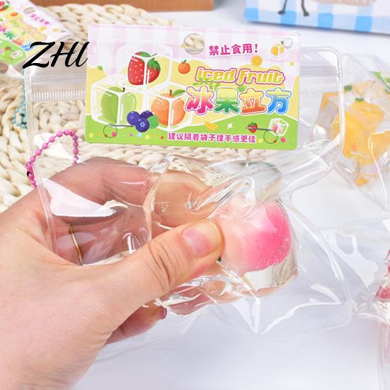 Durable Sensory Stress Ball Crystal Ice Jelly Squeeze Toy TPR Soft Fruit Reliever Random Color Cube Mud Texture Fidget for Party Game Relaxation Tool