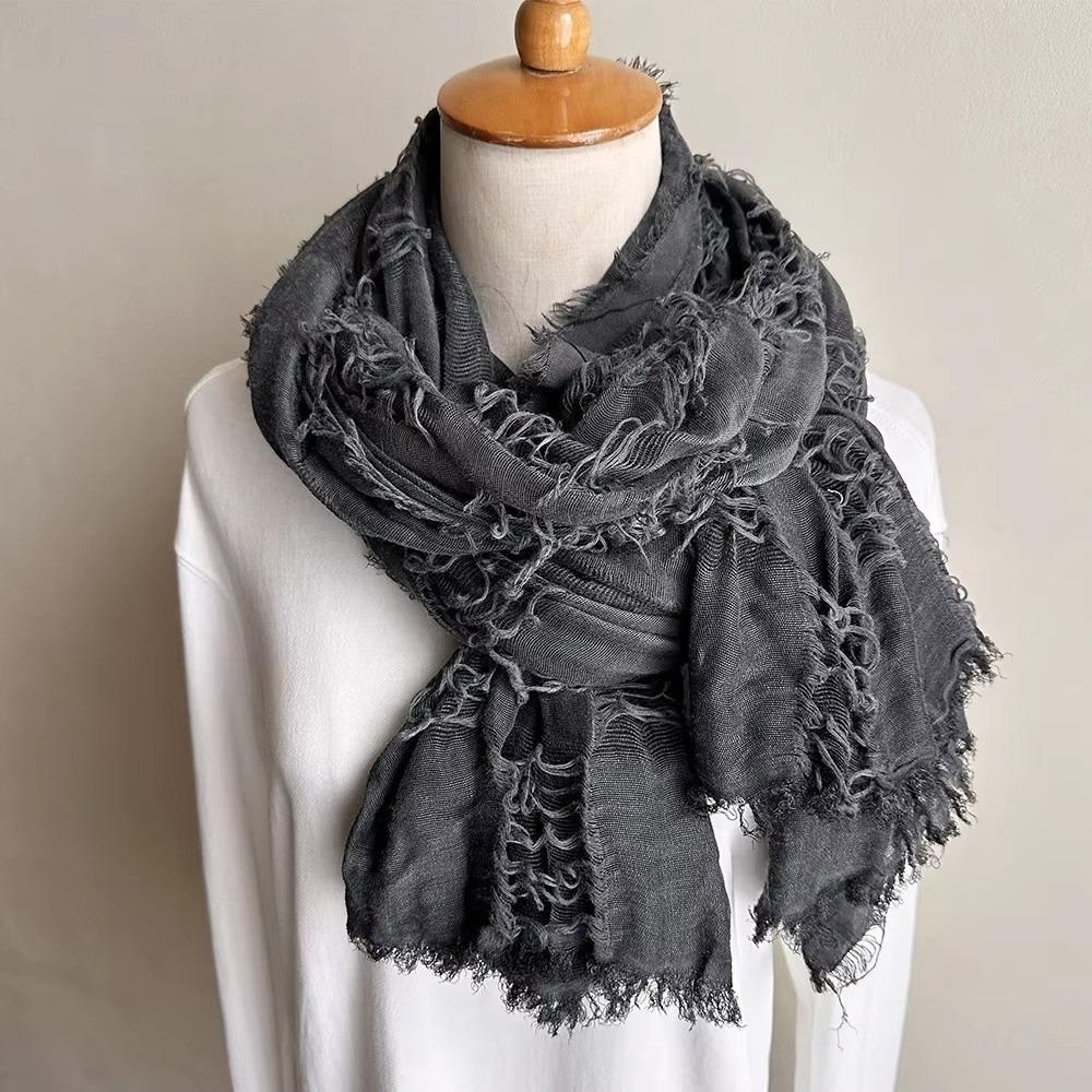 Solid Color Cotton Linen Neckerchie Warm Neck Warmer Casual Women Scarf Autumn Winter